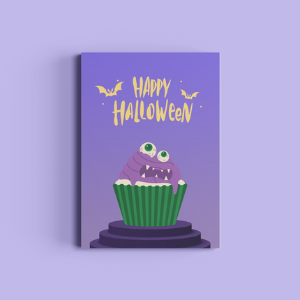 3 Set of Halloween Scary Cupcakes Cards HC011