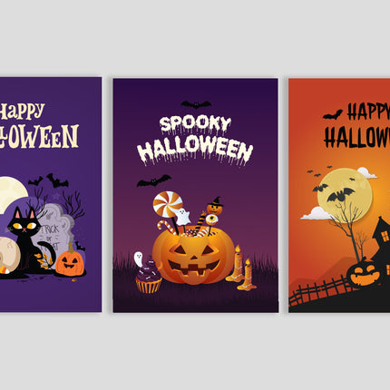 3 Set of Halloween Moon Set Cards HC008