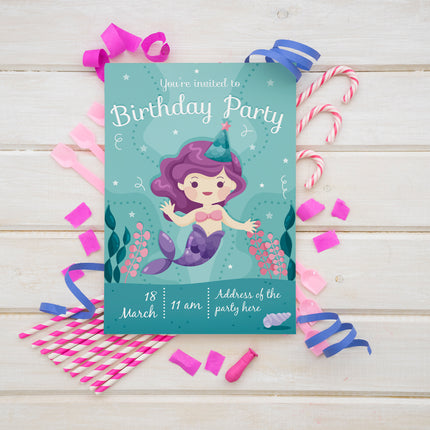 A5 Mermaid Kids Birthday Party Invitation IBD005